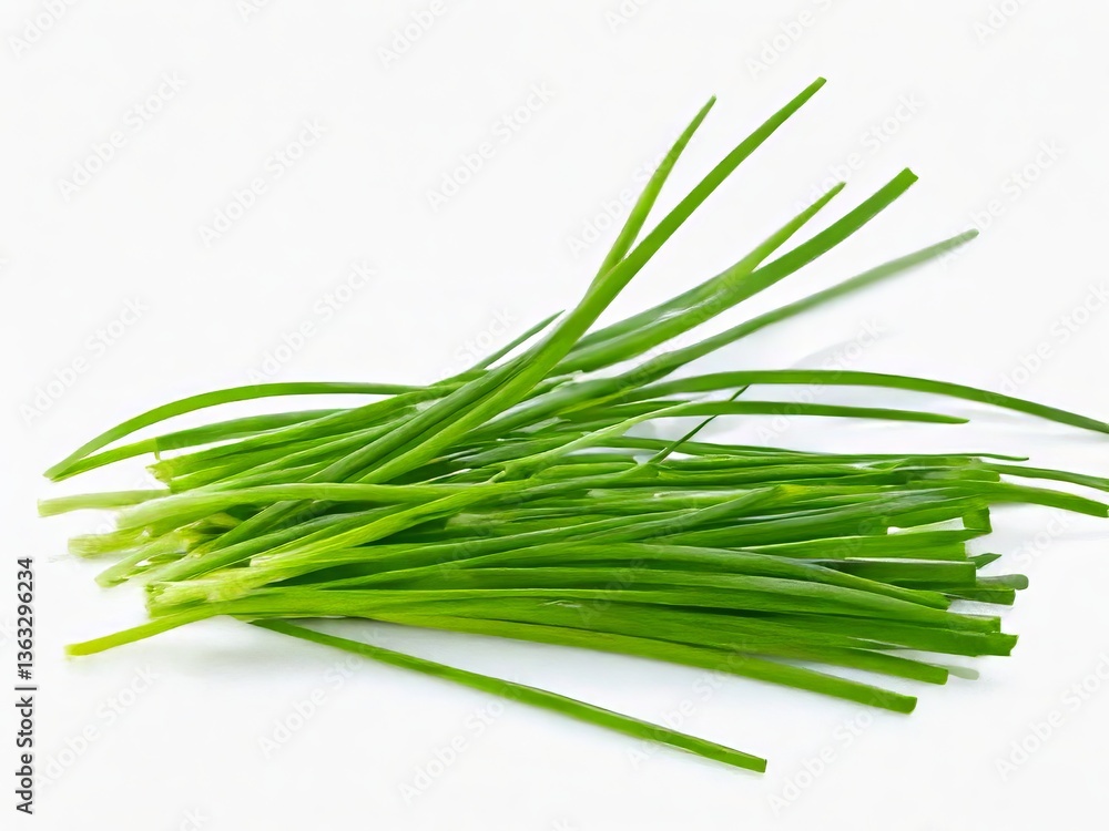 Fresh chives resting on a white background Fresh chives resting on a white background