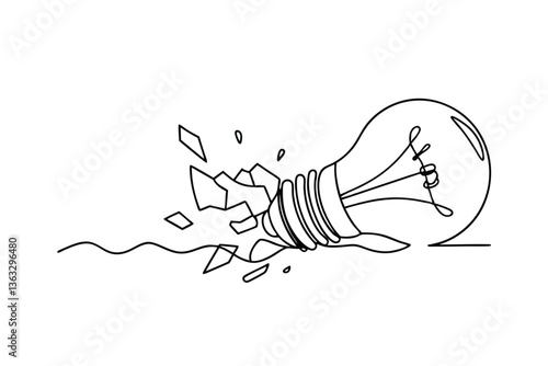 Broken Lightbulb Shattered Idea, Innovation Failure, Design Collapse