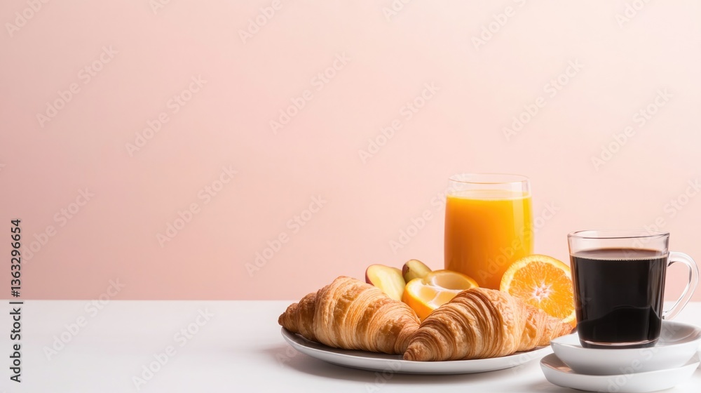 beautifully arranged table with classic continental breakfast of croissants sliced fruit orange juice and black coffee beautifully arranged table with classic continental breakfast of croissants sliced fruit orange juice and black coffee