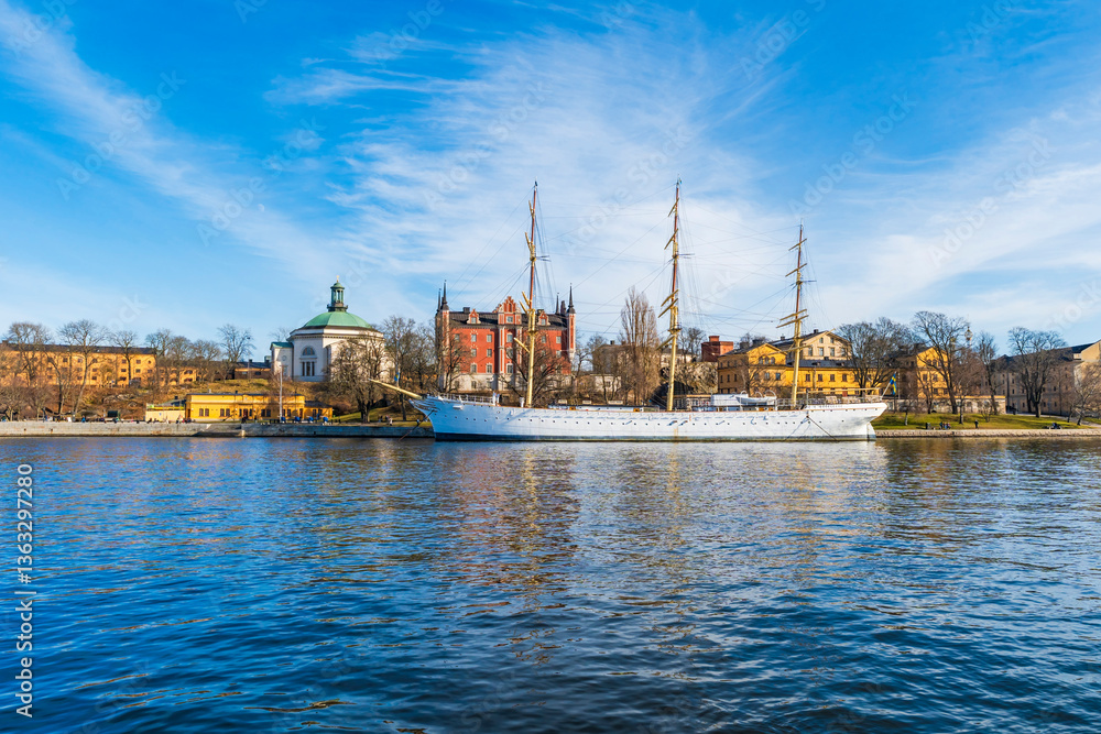 Fototapeta premium Embankment on Skeppsholmen islet in Stockholm, Sweden