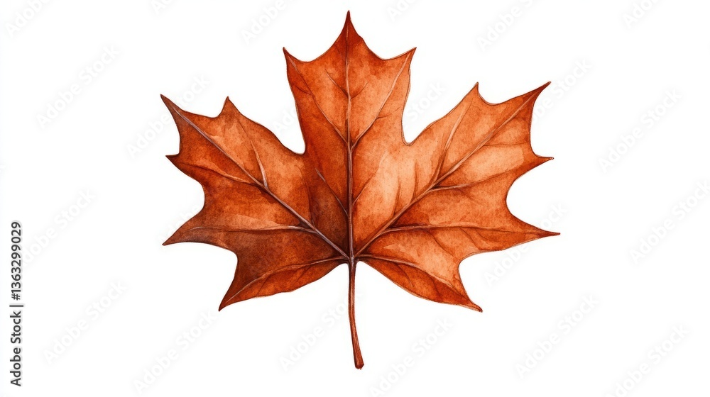 Elegant Watercolor maple leaf with splattered edges in warm autumn colors artistic and organic interpretation Elegant Watercolor maple leaf with splattered edges in warm autumn colors artistic and organic interpretation