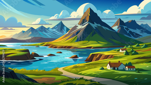Beautiful landscape with mountain and ocean in Iceland