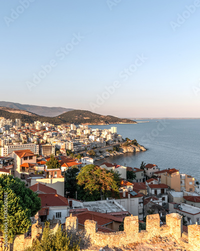 Kavala city Greece, 12.8.24 Panoramic view of from the Byzantine fortress or castle, near Panagia church, sunset colors