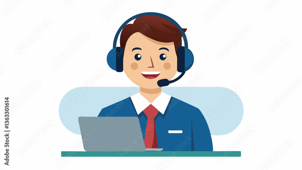 Vector customer service agent with headset smiling while assisting a client professionally Vector customer service agent with headset smiling while assisting a client professionally