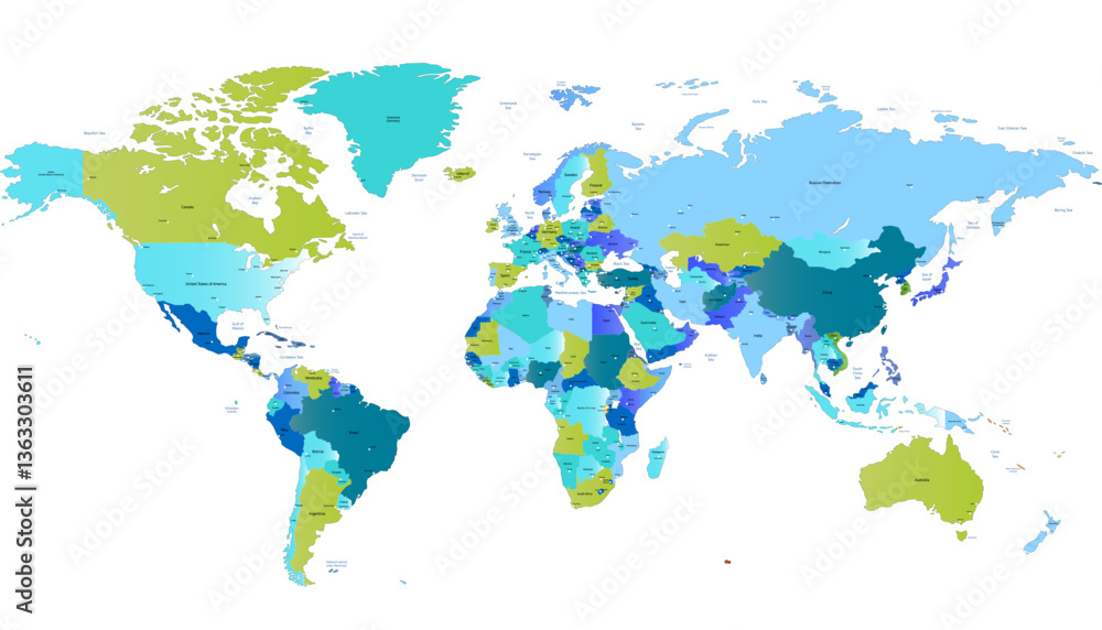 Obraz premium World map. Color modern vector map. Silhouette map
