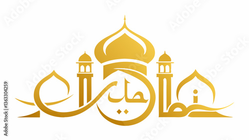 Eid greeting card vector template with elegant golden theme for Islamic celebrations
