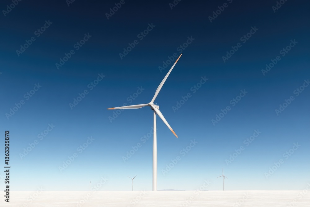 Fototapeta premium wind turbines scattered across open landscape with vast blue sky above offering ample copy space embodying sustainable