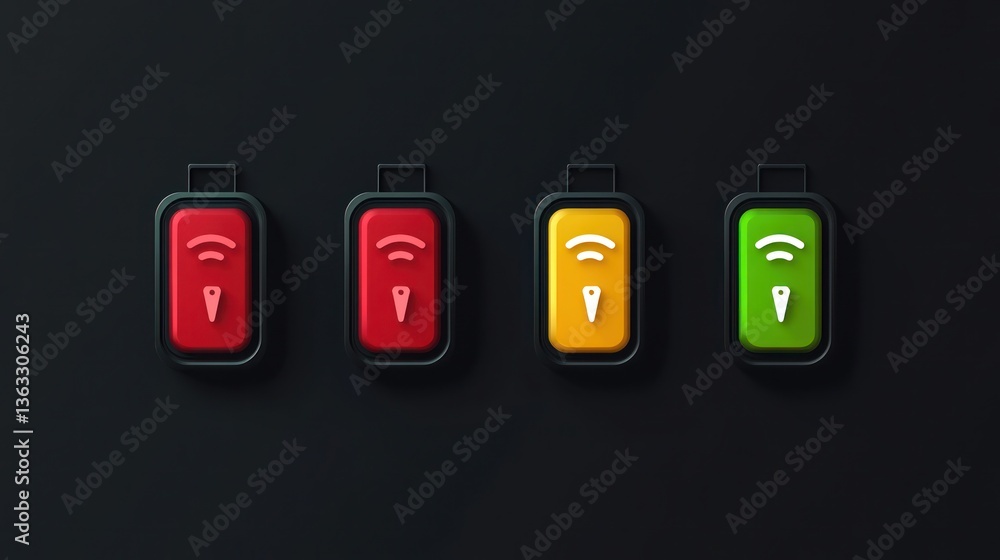 Wireless signal strength indicators on dark background Wireless signal strength indicators on dark background