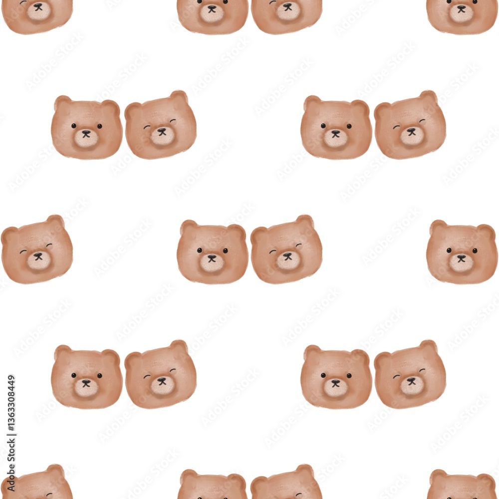 Fototapeta premium Seamless pattern with two cute bears. Kawaii style.