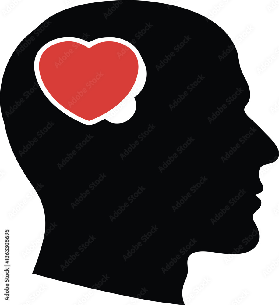 Silhouette of a man with a symbolic design representing love and thought Silhouette of a man with a symbolic design representing love and thought