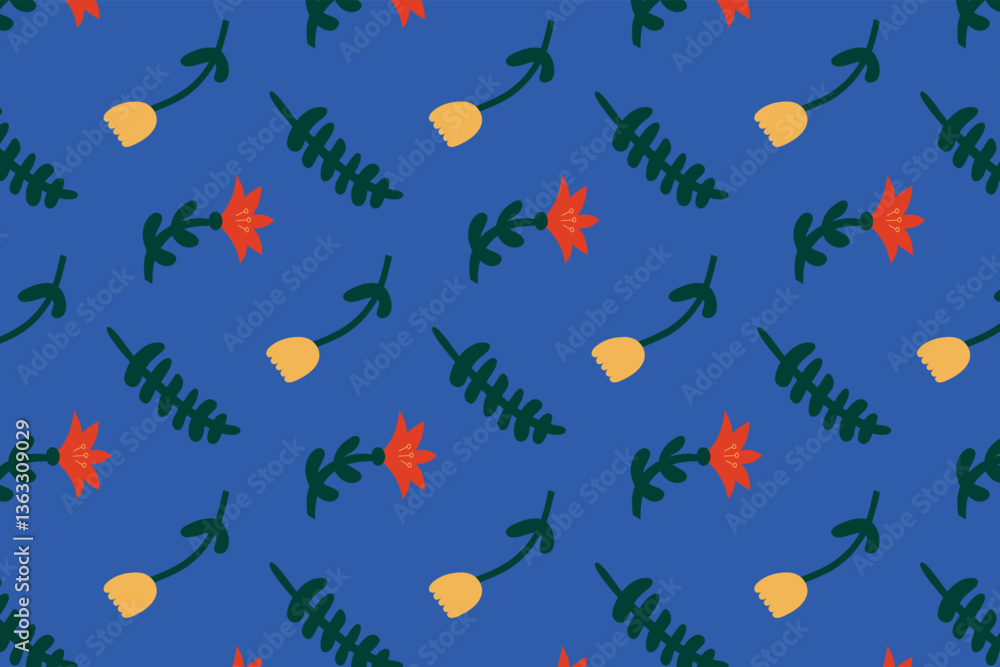 Seamless pattern with abstract flowers on a blue background. Vector illustration. Seamless pattern with abstract flowers on a blue background. Vector illustration.