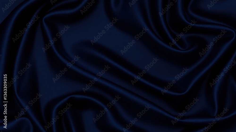 Fototapeta premium Black blue abstract background. Dark blue silk satin texture background. Shiny fabric with wavy soft pleats. Dark blue elegant background with copy space for your design. Liquid wave effect.