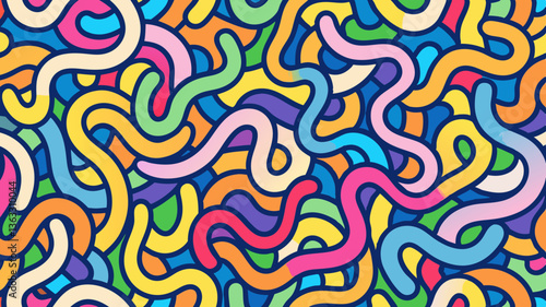 Colorful doodle squiggle seamless pattern vector with playful abstract lines and artistic hand-drawn curved shapes
