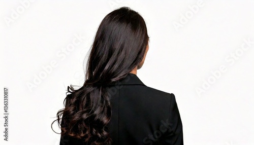 Mysterious business person wearing a suit and facing away from the camera, isolated on white