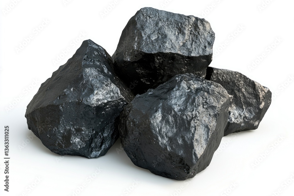Heap of Black Coal Rocks Isolated on White Background Closeup Heap of Black Coal Rocks Isolated on White Background Closeup
