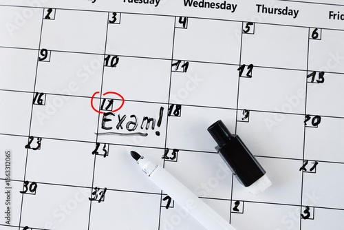 planner calendar with text inscription exam,