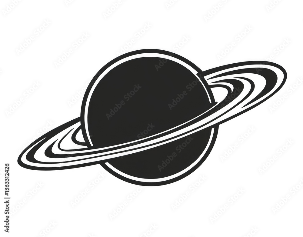 Vector illustration of the planet Saturn, in a minimalist style, with a black design on a white background
Vector illustration of the planet Saturn, in a minimalist style, with a black design on a white background