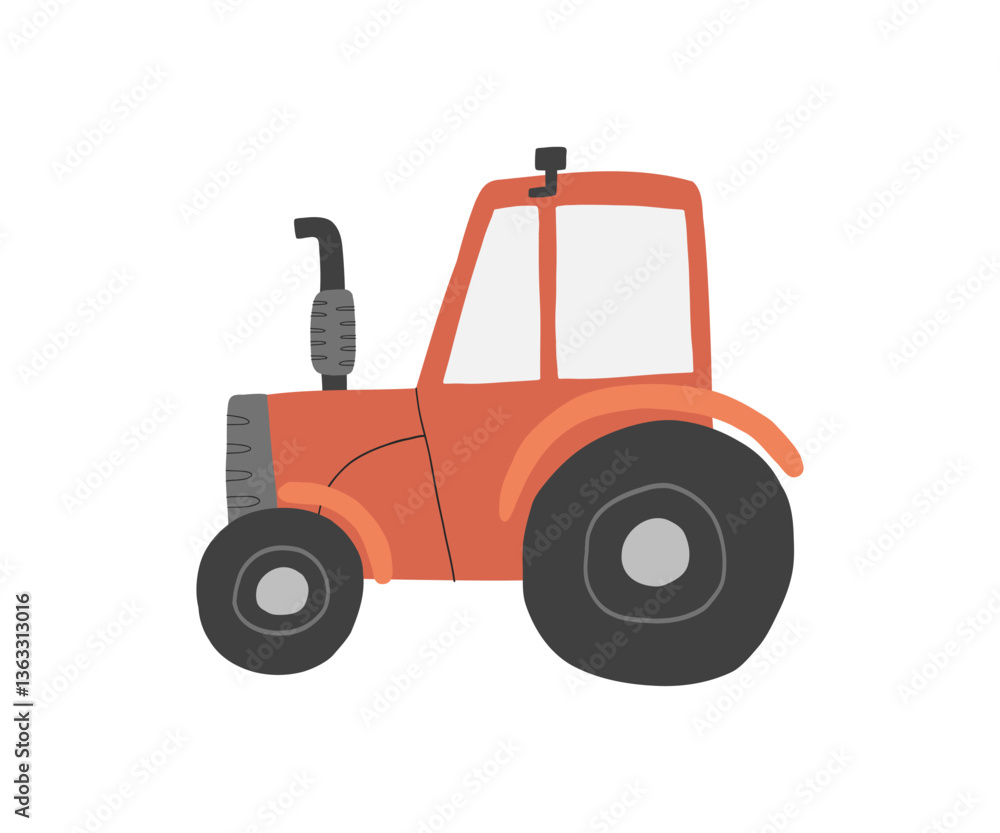 Fototapeta premium Simple vector illustration of a red tractor. Ideal for farm, countryside, and agricultural industry designs