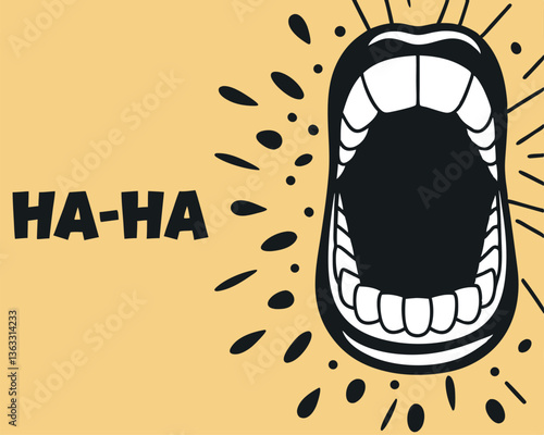 Open Mouth Laughing Out Loud with "HA-HA" Text Cartoon Illustration.