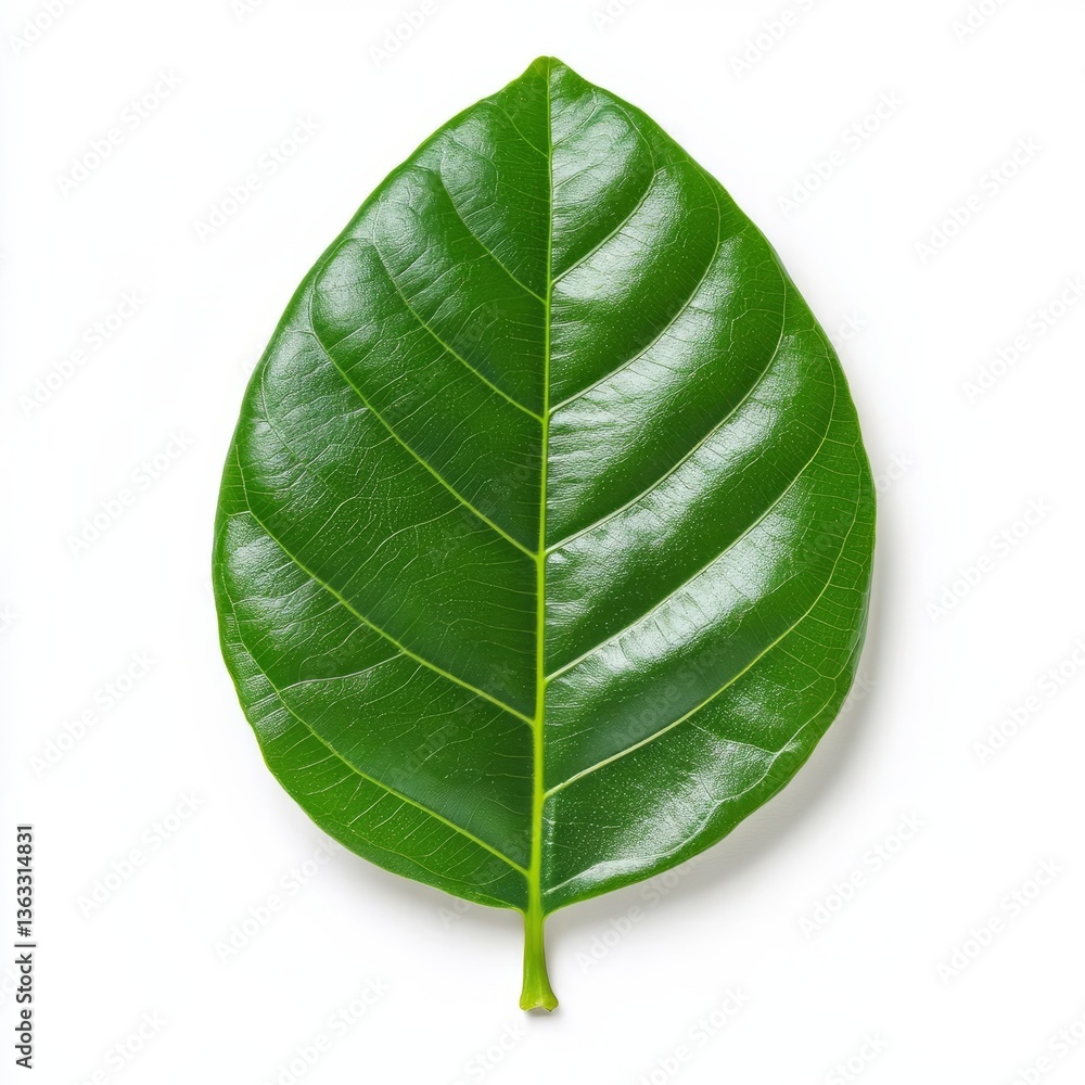 Obraz premium Garcinia cambogia tree leaf with a glossy surface and vibrant green color isolated on a white background 