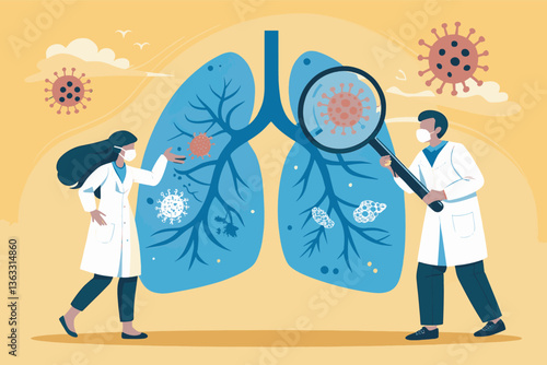 Medical Research, Virus Detection, Lung Health, Disease Diagnosis, Healthcare Analysis Adobe Illustrator Artwork
