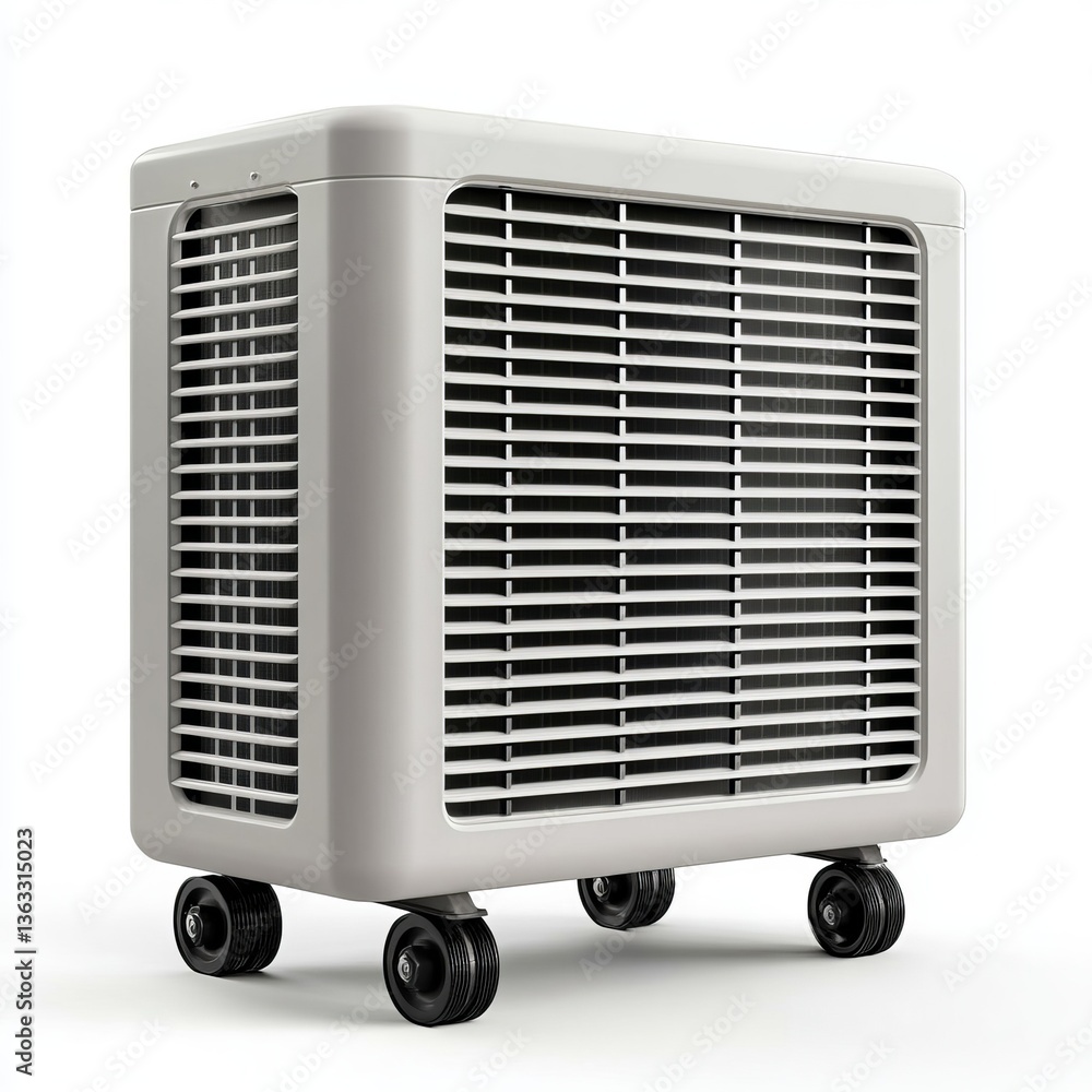 Fototapeta premium Industrial standing air conditioner unit with large vents and wheels isolated on a white background 
