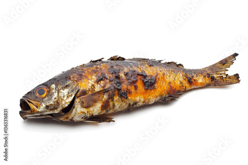 Photography a dead fish on a white background cutout and isolated on transparent background