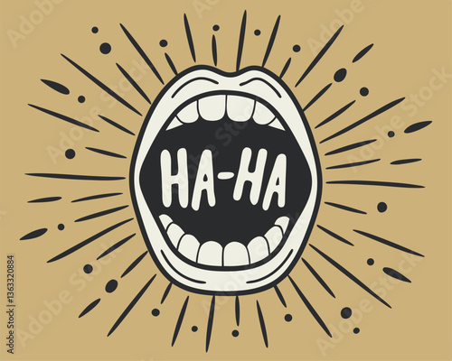 Open Mouth Laughing Out Loud with "HA-HA" Text Cartoon Illustration.