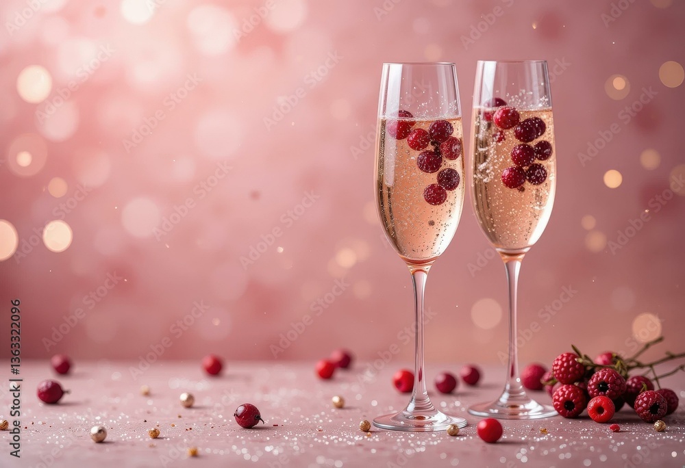 Elegant Champagne Flutes Raspberries Soft Pink Bokeh Background - Spring Celebrations, Easter, Mother's Day Promotions Elegant Champagne Flutes Raspberries Soft Pink Bokeh Background - Spring Celebrations, Easter, Mother's Day Promotions