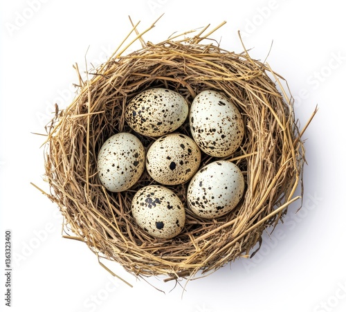 Bird Nest with Speckled Eggs Overhead Still Life Nature Concept