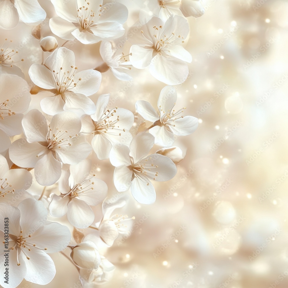 Ethereal blossoms of spring a delicate dance of white petals against a soft golden bokeh background evoking serenity and hope Ethereal blossoms of spring a delicate dance of white petals against a soft golden bokeh background evoking serenity and hope