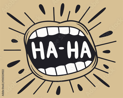 Open Mouth Laughing Out Loud with "HA-HA" Text Cartoon Illustration.