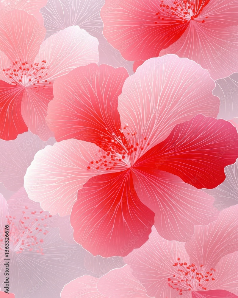 Obraz premium Artistic Floral Design in Shades of Pink and Red a Delicate and Romantic Botanical Arrangement for Backgrounds and Wallpapers