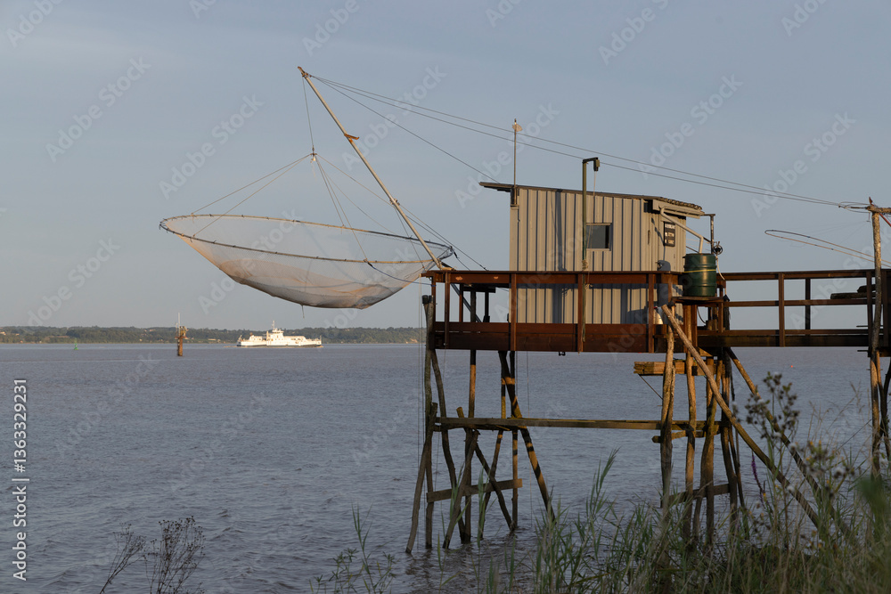 Traditional fishing hut on river Gironde, Bordeaux, Aquitaine, France