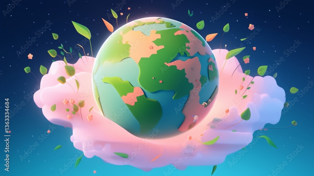 Fototapeta premium Low-Poly 3D Globe Illustration in Green and Blue