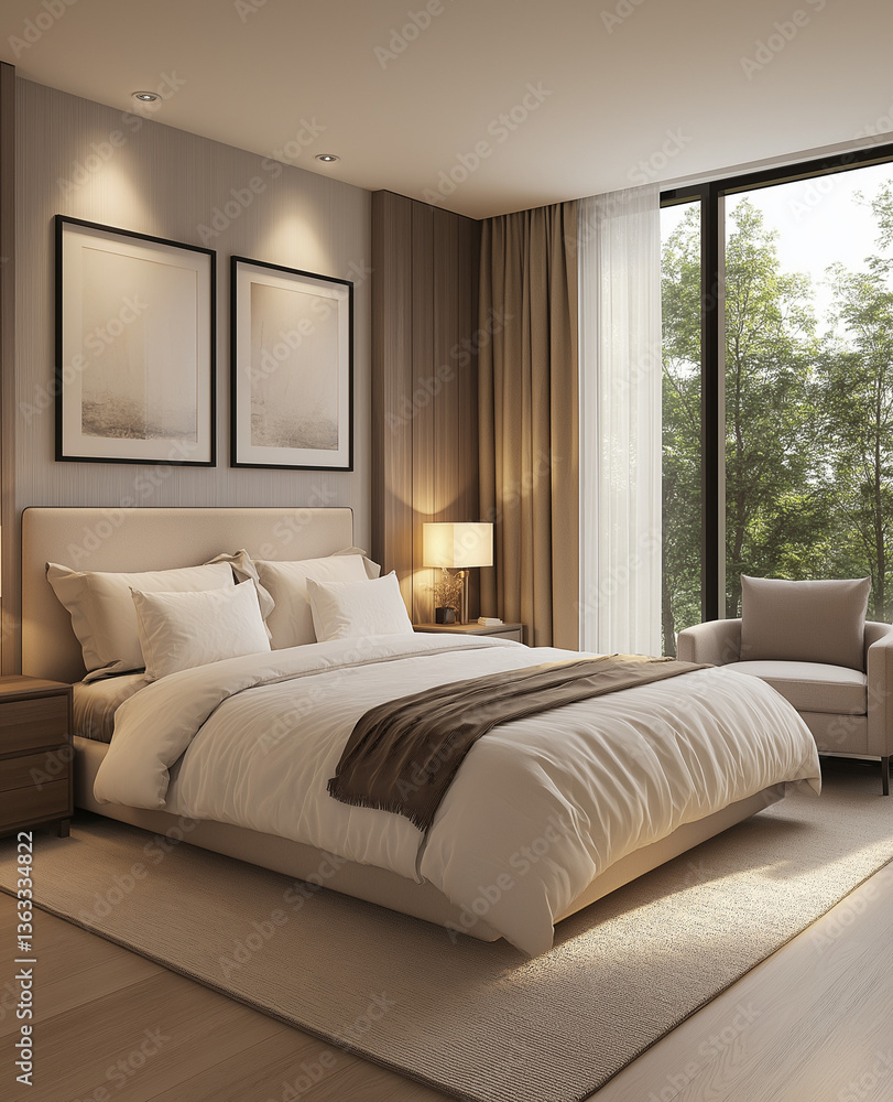 Fototapeta premium Modern Bedroom, Luxurious Tranquil Design