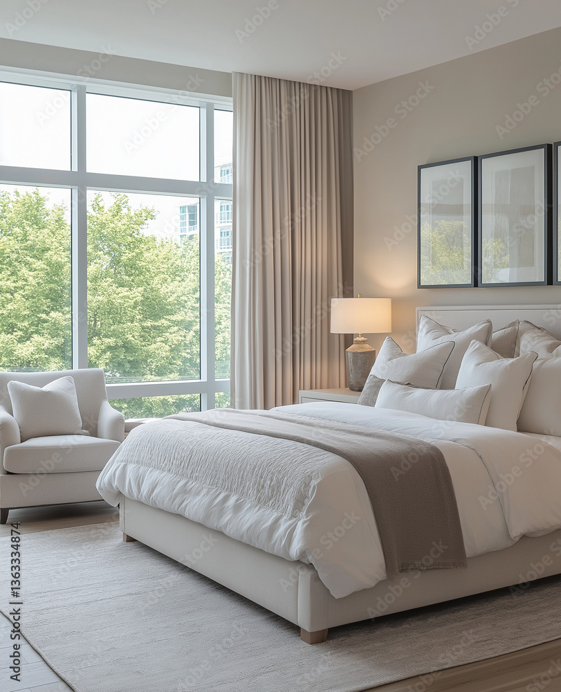 Fototapeta premium Modern Bedroom, Luxurious Tranquil Design