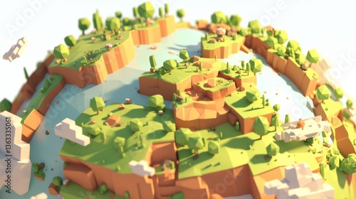 Low-Poly 3D Globe Illustration in Green and Blue
