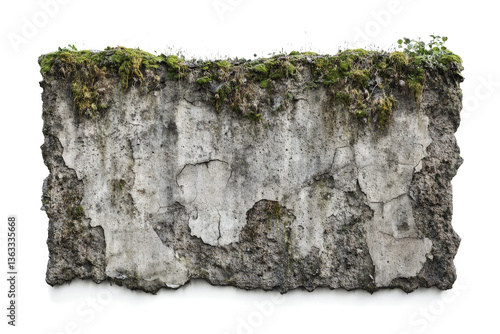 Obraz na płótnie a piece of concrete with moss growing on it cutout and isolated on transparent background w salonie