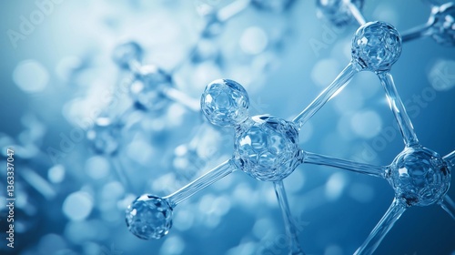 A blue image of a cluster of molecules. The image is abstract and has a scientific feel to it