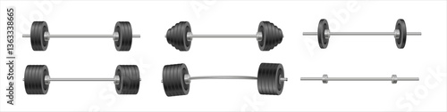 Barbells set of with different weights. Weightlifting equipment. Vector illustration in flat. Vector