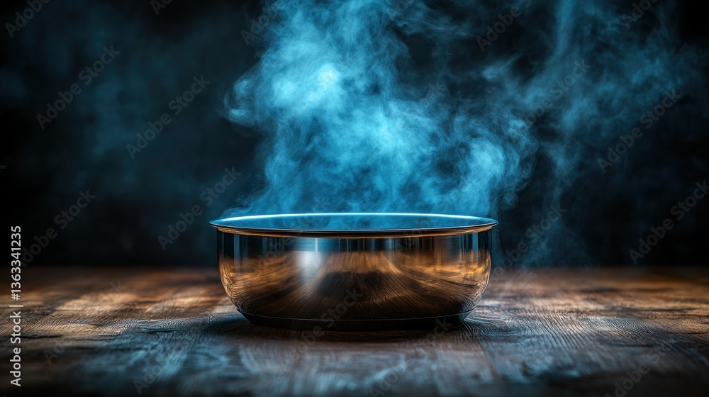 Steaming hot bowl on wooden table Steaming hot bowl on wooden table