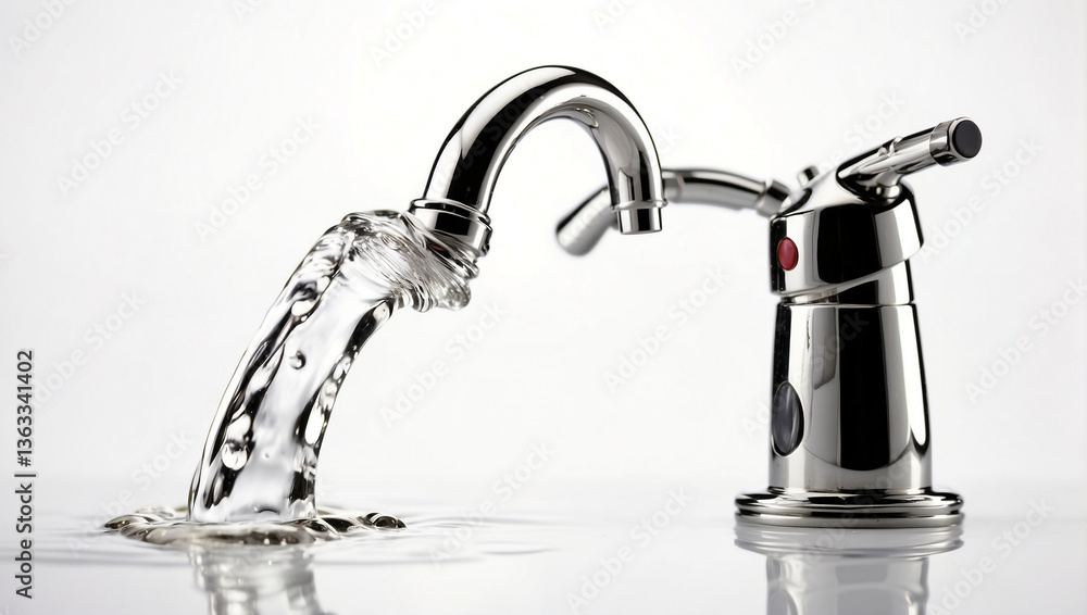 Detailed Close-Up of Faucet with Water Drop Isolated on a White Background - A Fresh Perspective Detailed Close-Up of Faucet with Water Drop Isolated on a White Background - A Fresh Perspective