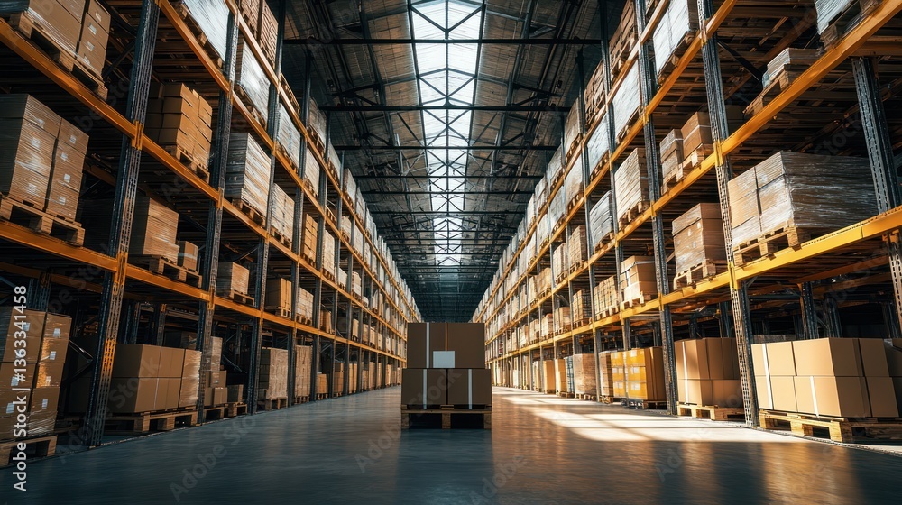 A large warehouse filled with boxes and shelving units A large warehouse filled with boxes and shelving units