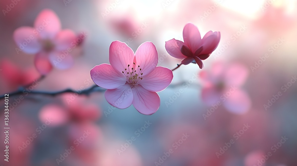 Pink blossoms with spring branch, and soft focus. Pink blossoms with spring branch, and soft focus.