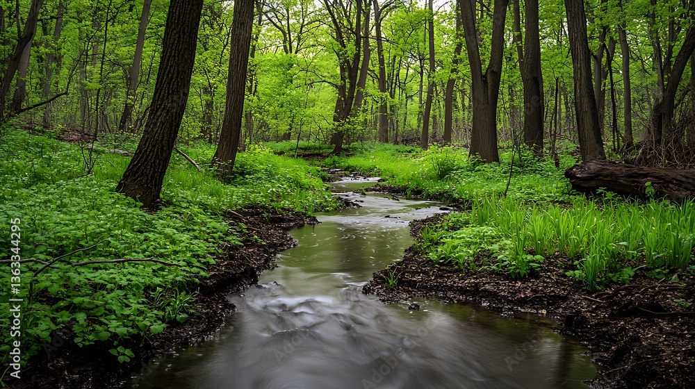Serene forest stream with lush greenery. Serene forest stream with lush greenery.
