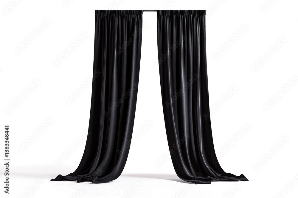 a black curtain with a white background cutout and isolated on transparent background