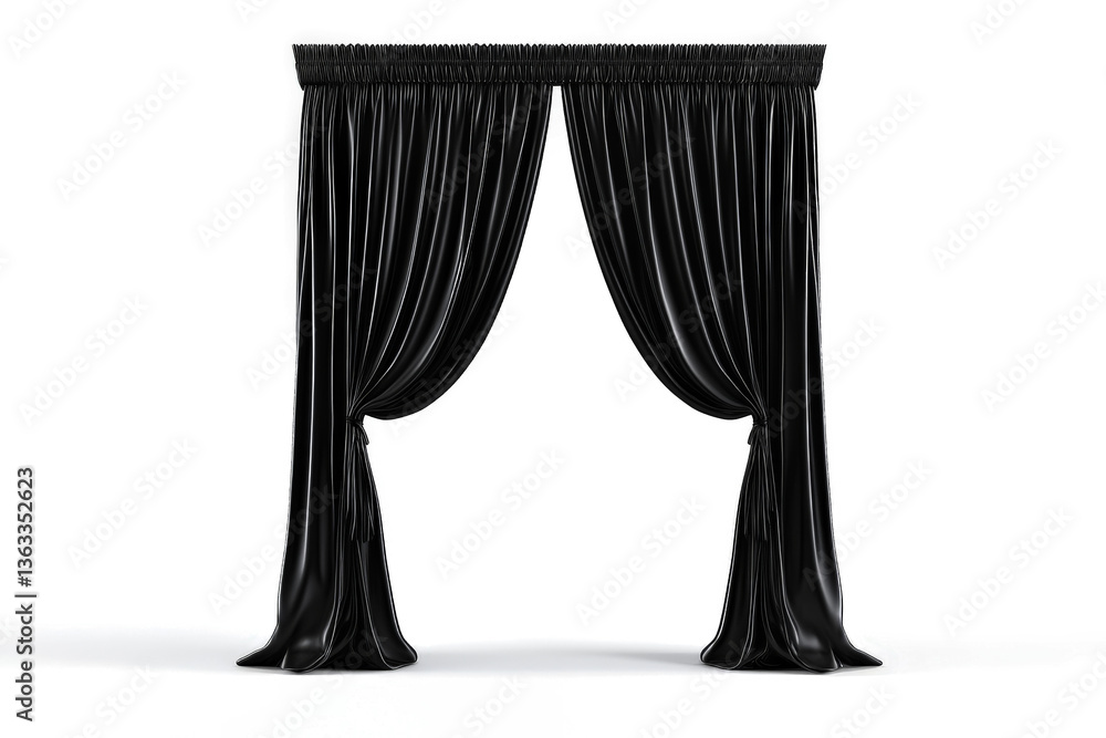 black velvet curtains cutout and isolated on transparent background