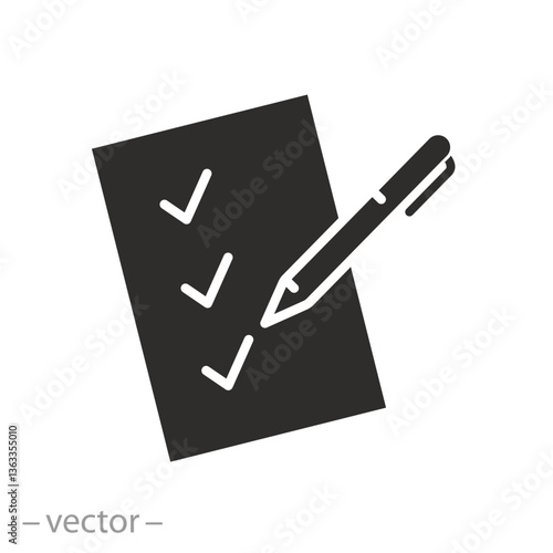 checklist, criteria evaluation icon, flat vector illustration
