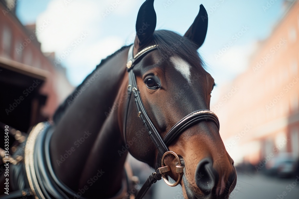 Obraz premium close-up of beautifully harnessed horses in ornate ceremonial carriage waiting gracefully
